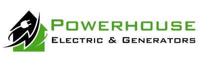 Powerhouse Electric & Generators logo featuring lightning bolt and electrical plug, Mooresville NC electrical services.